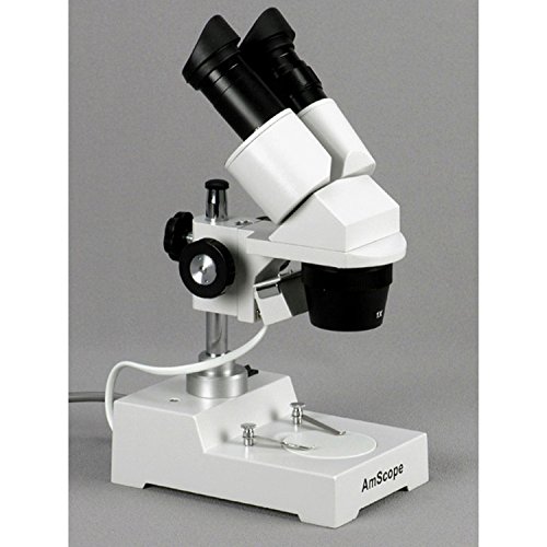 AmScope SE303-P-E Digital Binocular Stereo Microscope, WF10x Eyepieces, 10X and 30X Magnification, 1X and 3X Objectives, Tungsten Lighting, Reversible Black/White Stage Plate, Pillar Stand, 110V, Includes 0.3MP Camera and Software