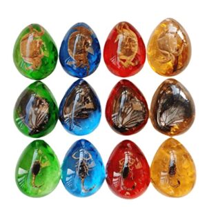 Colourful Amber Fossil Insect Artificial Amber Insect Specimen Pendant Amber Stone Ornament for Collection,Science Education (12 PCS)