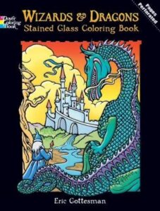 dover publications stained glass color book wizards and dragons (427706)