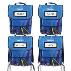 eai education neatseat classroom chair organizer | oversized name-tag card, dual inner pockets, blue, 16″ x 12″ with 1 1/2″ gusset, set of 4