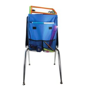 EAI Education NeatSeat Classroom Chair Organizer | Oversized Name-Tag Card, Dual Inner Pockets, Blue, 16" x 12" with 1 1/2" Gusset, Set of 4