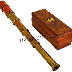 Brass Beautiful Pink Leather Encased Handmade Telescope with Wooden Box Rustic Vintage Home Decor Gifts