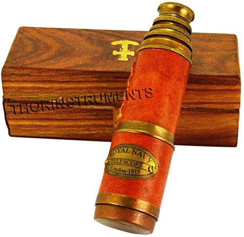 Brass Beautiful Pink Leather Encased Handmade Telescope with Wooden Box Rustic Vintage Home Decor Gifts