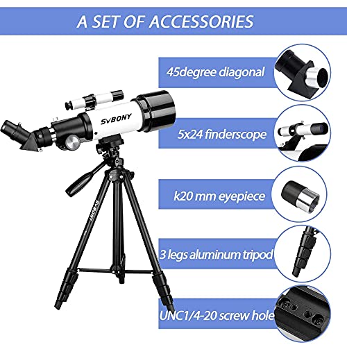 SVBONY SV501P Telescope,70mm Aperture 400mm AZ Mount RefractorTelescope for Kids Beginners Travel with Backpack, Phone Adapter and Barlow Lens