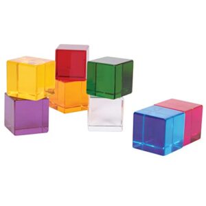 tickit perception cubes – set of 8 – assorted colors – transparent manipulatives for visual sensory play – observe light and color-mixing – light panel accessory