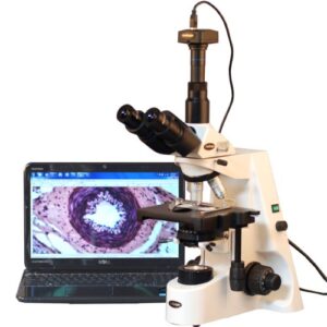 amscope t690c-pl-10m digital trinocular compound microscope, 40x-2500x magnification, wh10x and wh25x super-widefield eyepieces, infinity plan achromatic objectives, brightfield, kohler condenser, double-layer mechanical stage, includes 10mp camera with r