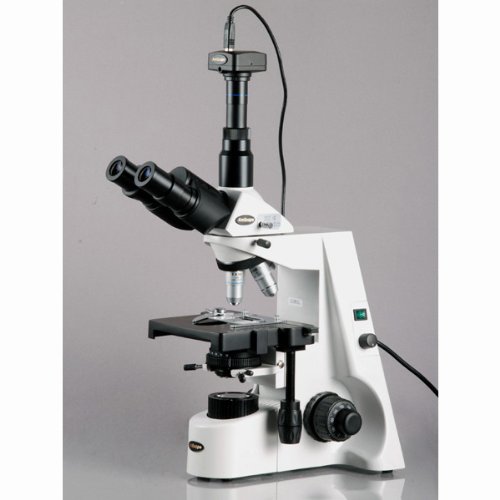 AmScope T690C-PL-10M Digital Trinocular Compound Microscope, 40X-2500X Magnification, WH10x and WH25x Super-Widefield Eyepieces, Infinity Plan Achromatic Objectives, Brightfield, Kohler Condenser, Double-Layer Mechanical Stage, Includes 10MP Camera with R
