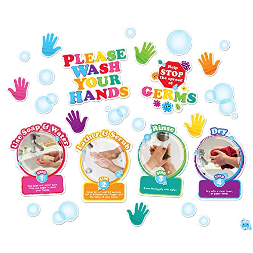 Ashley Productions Healthy Bubbles Smart Poly Mini Bulletin Board Set Washing Your Hands Set, 36 Pieces