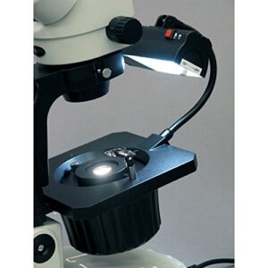 AmScope GM400TZ-M Digital Trinocular Gemology Stereo Zoom Microscope, WH10x Eyepieces, 3.5X-90X Magnification, 0.7X-4.5X Zoom Objective, Halogen and Fluorescent Lighting, Inclined Pillar Stand, 110V-120V, Includes 0.5X and 2.0X Barlow Lenses, 1.3MP Camera