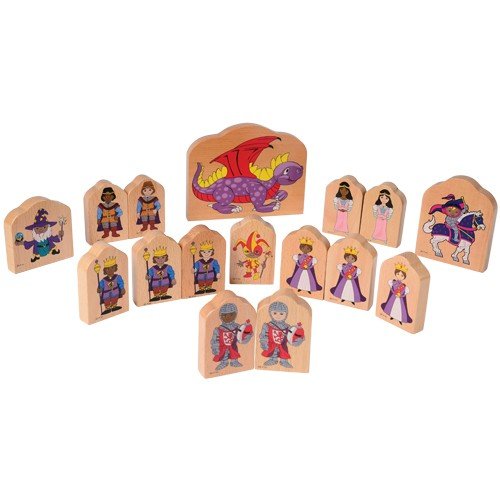 Constructive Playthings 16 pc. Double Sided Multi-Ethnic Royal Court 2 3/4" H. x 1 3/4" W. x 1/2" Thick Wooden Characters Including Dragon