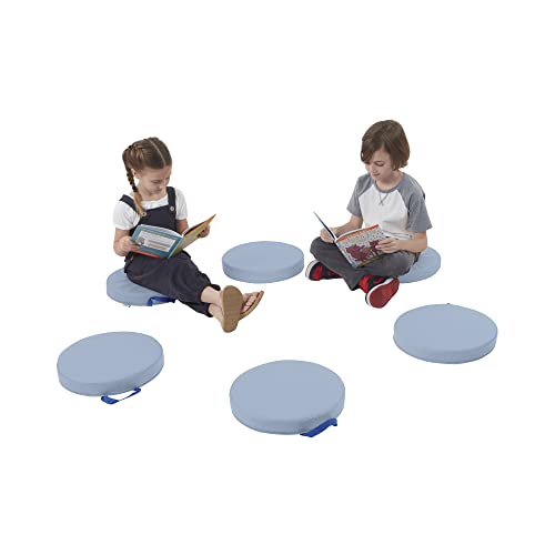 ECR4Kids SoftZone Floor Cushions with Handles, 2" Deluxe Foam, Round, Powder Blue, (6-Pack)