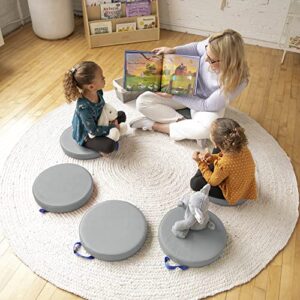 ECR4Kids SoftZone Floor Cushions with Handles, 2" Deluxe Foam, Round, Grey, (6-Pack)