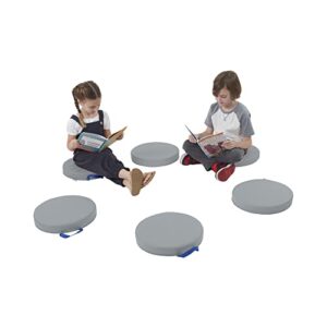 ECR4Kids SoftZone Floor Cushions, Round, Flexible Seating, Light Grey, 6-Piece