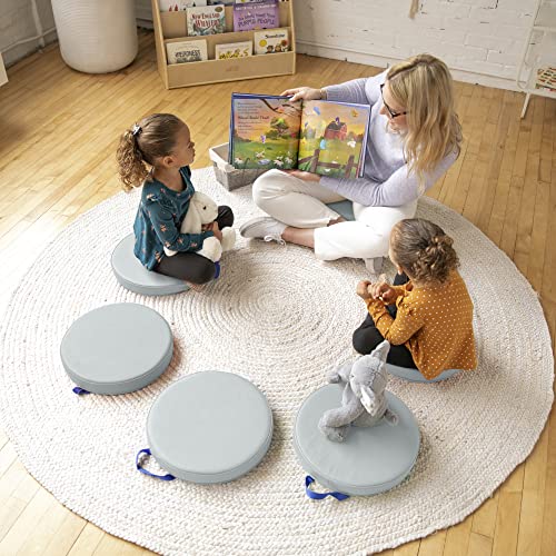 ECR4Kids SoftZone Floor Cushions, Round, Flexible Seating, Light Grey, 6-Piece