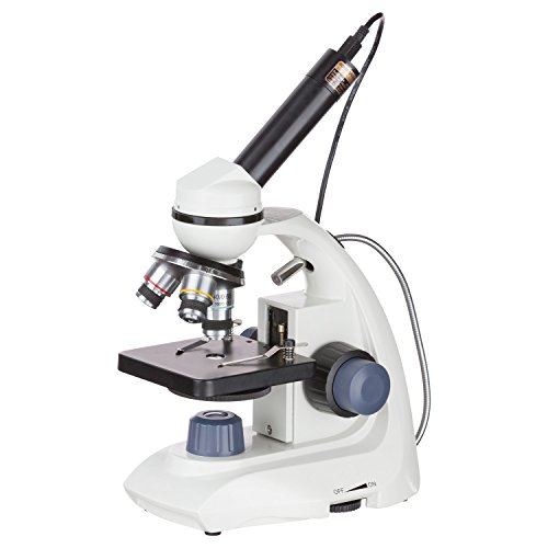 AmScope M170C-E 40X-1000X Dual LED Solid-Metal Portable Compound Microscope with Camera, White