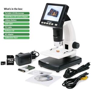 AmScope - LCD Digital Microscope, 3.5 inch Color Screen, 20X-1200X Magnification with Zoom, Portable USB Microscope Imager, Coin Microscope - DM130-M5S035