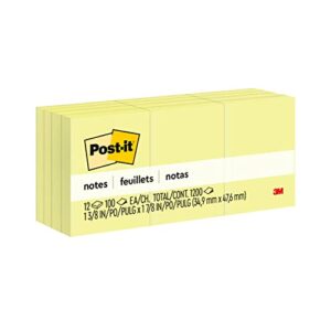 Post-it Mini Notes, 1.5x2 in, 12 Pads, America's #1 Favorite Sticky Notes, Canary Yellow, Clean Removal, Recyclable (653)