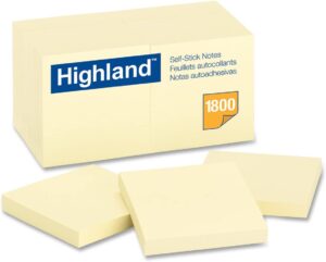 3m 6549-18 highland notes, 3 x 3-inches, yellow, 18-pads/pack