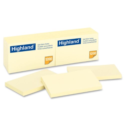 Highland Sticky Notes, 3 x 5 Inches, Yellow, 12 Pack (6609)