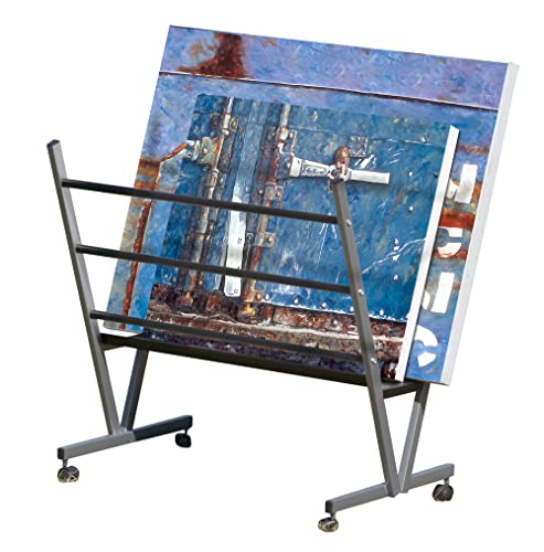 Art Expo Metal Art Professional Print Rack, Holds Posters, Prints, Canvas Art for Shows & Storage, Mobile with Rolling Casters Size 22"Hx34"Wx6"D