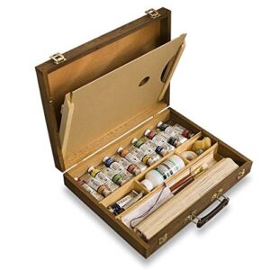 Creative Mark Capri Deluxe Wood Artist Paint Box - Storage for Art Supplies, Paints, Mediums, Brushes, Compartment Storage, Lightweight, Travel - [Oil-Stained - Natural Finish]