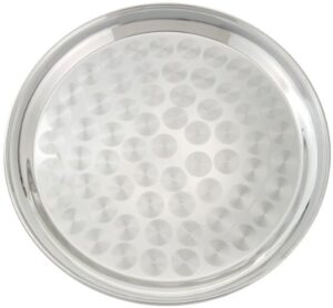 winco round stainless steel tray with swirl pattern, 12-inch