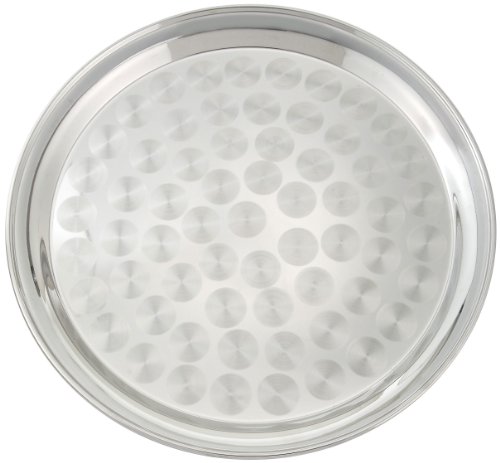 WINCO Round Stainless Steel Tray with Swirl Pattern, 12-Inch