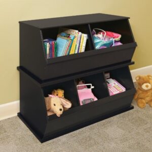 Stackable Wooden 2 Bin Open Storage Toy Organizing Cubby