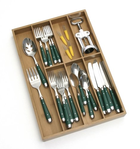 Lipper International 8877 Bamboo Wood Flatware Organizer with 7 Compartments, 12" x 17-1/2" x 1-3/4"