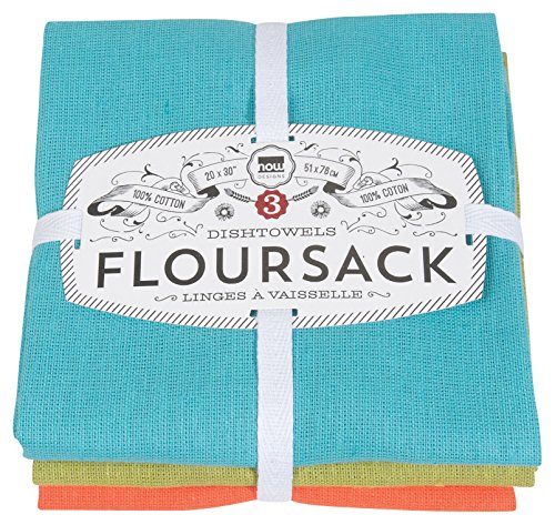 Now Designs Floursack Kitchen Dish Towels Blue, 20 x 30in, Set of 3, Bali Cactus Crush, 3 Count