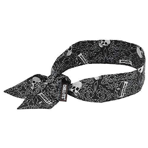 Ergodyne Chill Its 6700 Cooling Bandana, Lime, Evaporative Polymer Crystals For Cooling Relief, Tie For Adjustable Fit,, Skulls