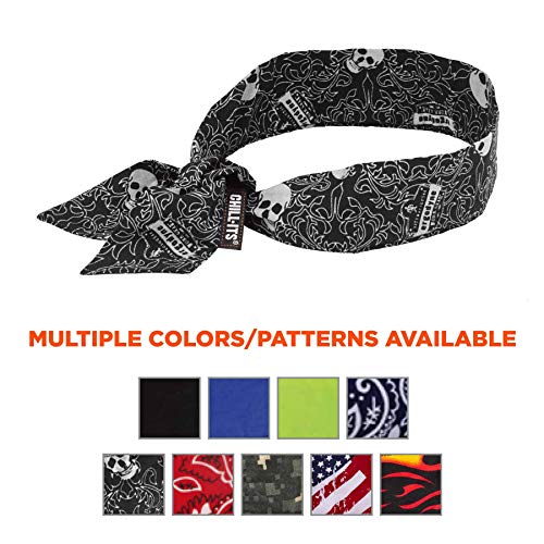 Ergodyne Chill Its 6700 Cooling Bandana, Lime, Evaporative Polymer Crystals For Cooling Relief, Tie For Adjustable Fit,, Skulls