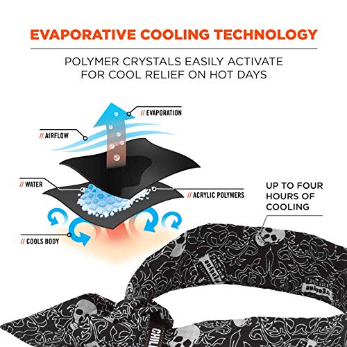 Ergodyne Chill Its 6700 Cooling Bandana, Lime, Evaporative Polymer Crystals For Cooling Relief, Tie For Adjustable Fit,, Skulls