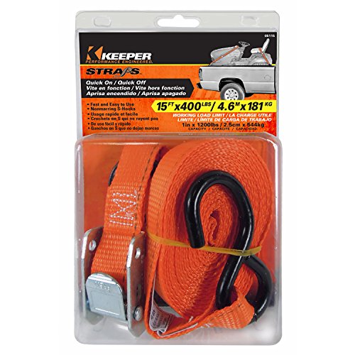 HAMPTON PROD Keeper – 1” x 15’ Heavy Duty Cam Buckle Tie-Down with S Hooks - 400 lbs. Working Load Limit and 1,200 lbs. Break Strength