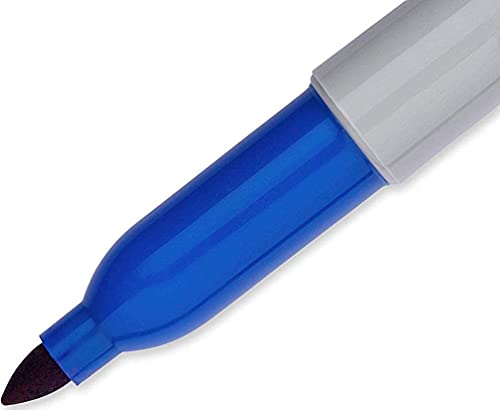 Fine Point Permanent Marker, BLUE, Durable Ink is Fade-Resistant and Water-Resistant - BLUE - 12 Pens Per Box - 1 Box