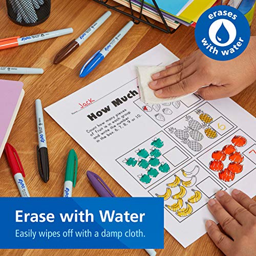 EXPO Vis-à-Vis Wet Erase Markers, Fine Point, Assorted Colors, 12 Count