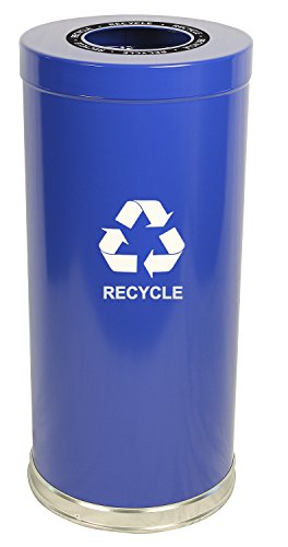 Witt Industries 15RTBL-1H Steel 24-Gallon 1 Opening Recycling Container with 1 Metal Liner, Legend "Recycle", Round, 15" Diameter x 32" Height, Blue