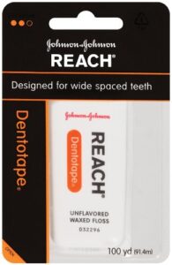 reach dentotape waxed dental floss with extra wide cleaning surface for large spaces between teeth, unflavored, 100 yards (pack of 3)