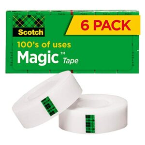 scotch magic tape, 6 rolls, great for gift wrapping, numerous applications, invisible, engineered for repairing, 3/4 x 1000 inches, boxed (810k6)
