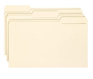 smead file folder, 1/3-cut tab, assorted positions, legal size, manila, 100 per box (15330)