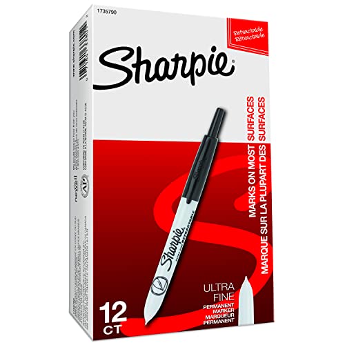 Sharpie 1735790 Retractable Permanent Markers, Ultra Fine Point, Black, 12 Count