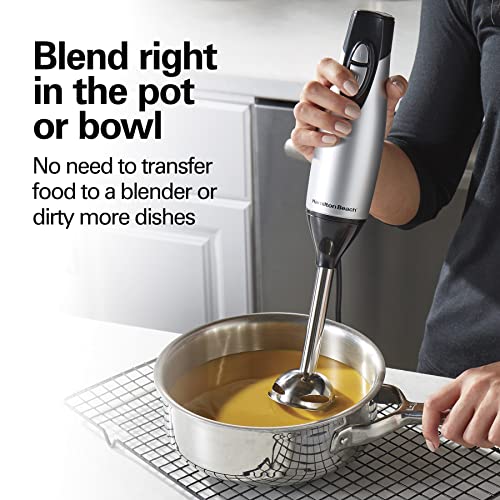 Hamilton Beach 4-in-1 Electric Immersion Hand Blender with Handheld Blending Stick, Whisk + 3-Cup Food & Vegetable Chopper Bowl, 2-Speeds, 225 Watts, Silver and Stainless Steel (59765)