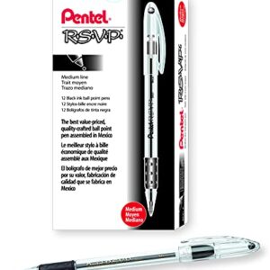 Pentel RSVP Ballpoint Pen, 1.0 mm, Black Ink, 12 Pack (BK91-A)