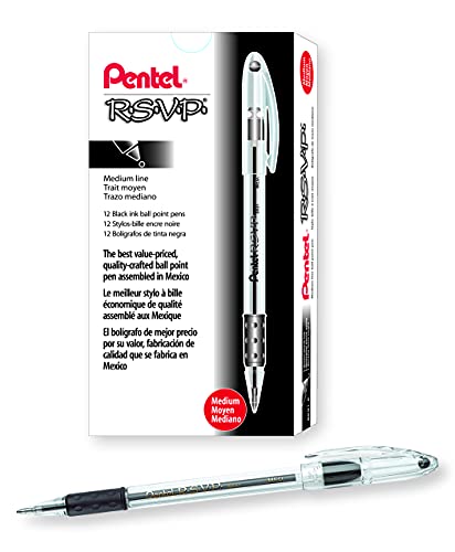 Pentel RSVP Ballpoint Pen, 1.0 mm, Black Ink, 12 Pack (BK91-A)