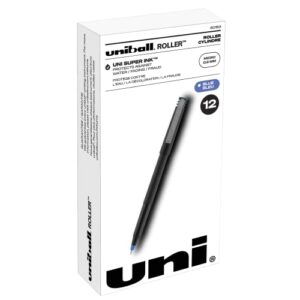 uni-ball roller rollerball pens fine point micro tip, 0.5mm, blue, 12 pack