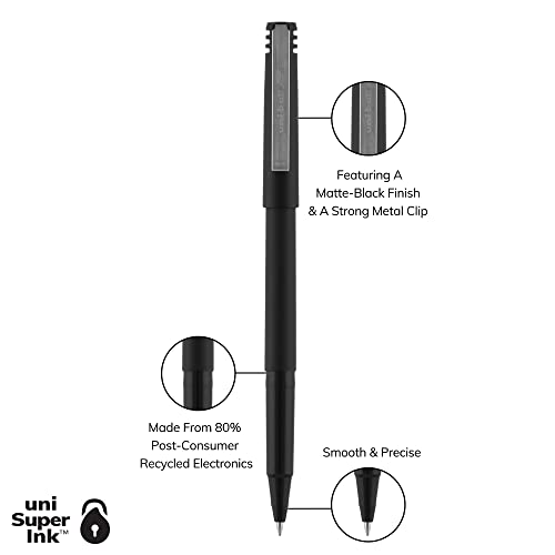 uni-ball Roller Rollerball Pens Fine Point Micro Tip, 0.5mm, Black, 12 Pack
