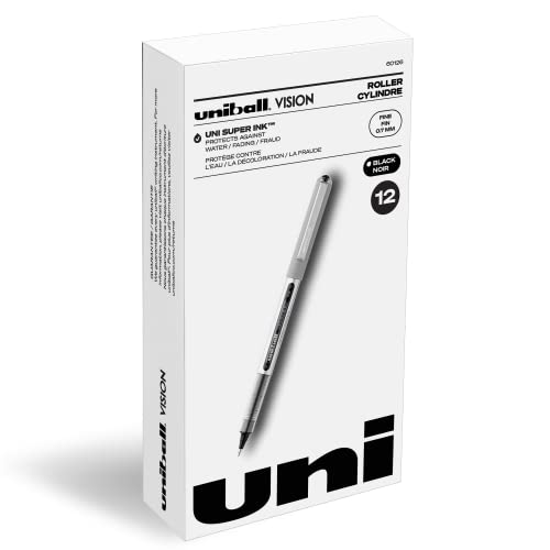 uni-ball Vision Rollerball Pens Fine Point, 0.7mm, Black, 12 Pack