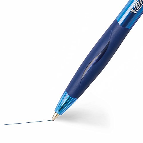 BIC Glide Retractable Ball Pen, Medium Point (1.0 mm), Blue, Comfortable Rubber Grip for Smooth Writing, 12-Count