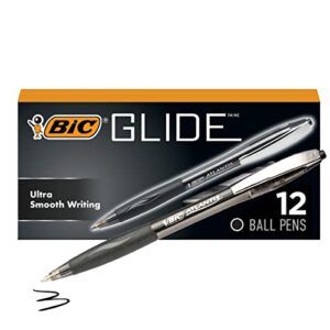 bic glide retractable ball pens, medium point (1.0 mm), black, comfortable rubber grip for writing, 12-count pack (vcg11-blk)