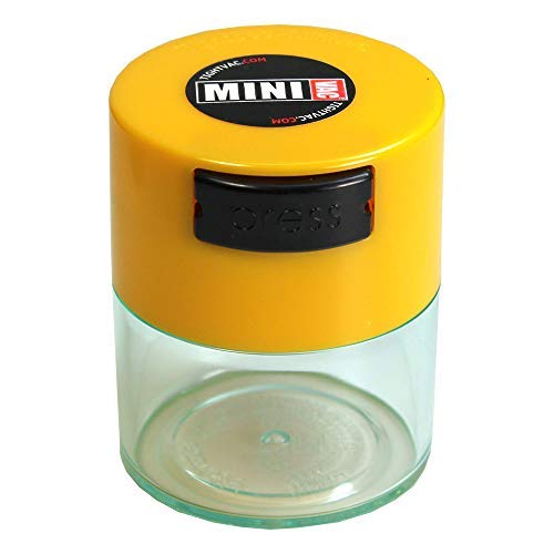 Minivac - 10g to 30 grams Airtight Multi-Use Vacuum Seal Portable Storage Container for Dry Goods, Food, and Herbs - Yellow Cap & Clear Body